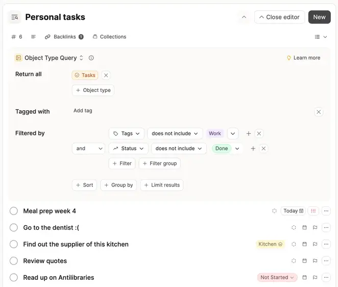 Query builder with filter conditions and results
