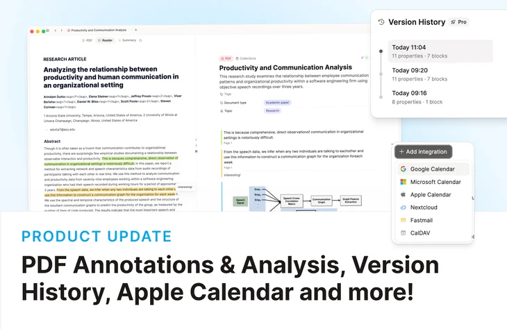 PDF reader view and annotations for Believers, Version History, more calendars, and AI image generation