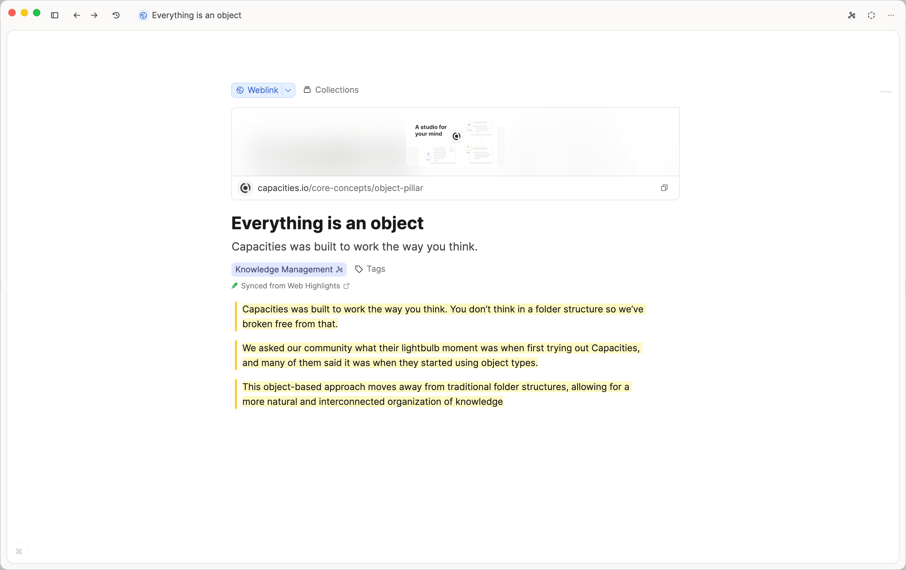 Web highlights when imported