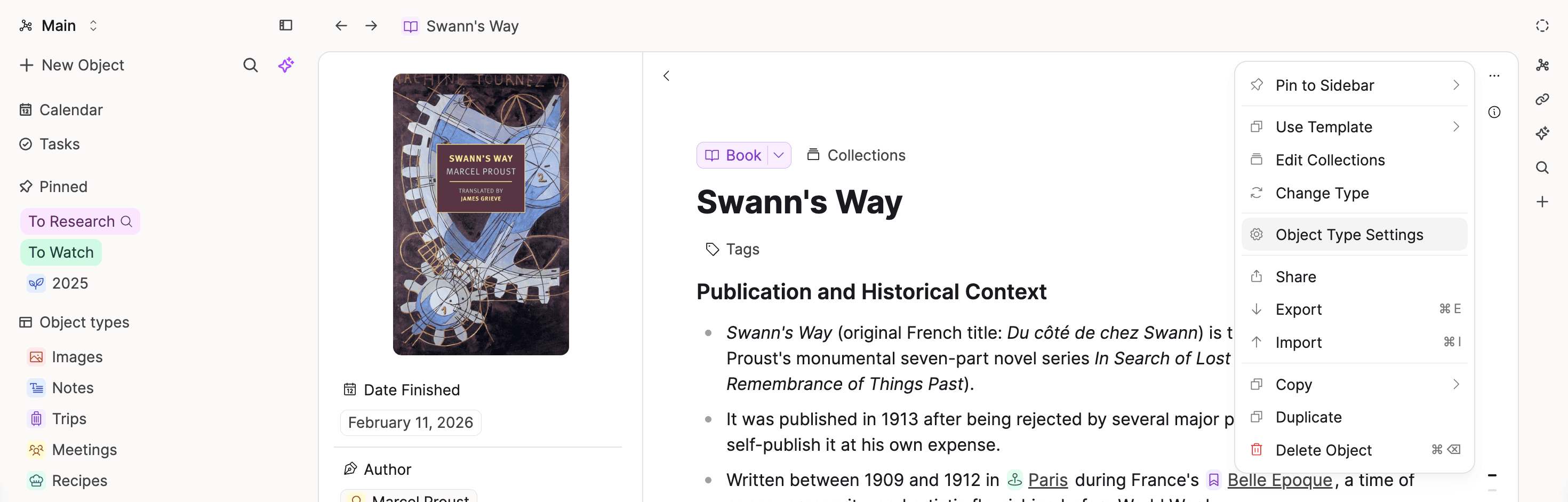 Object menu in its new position