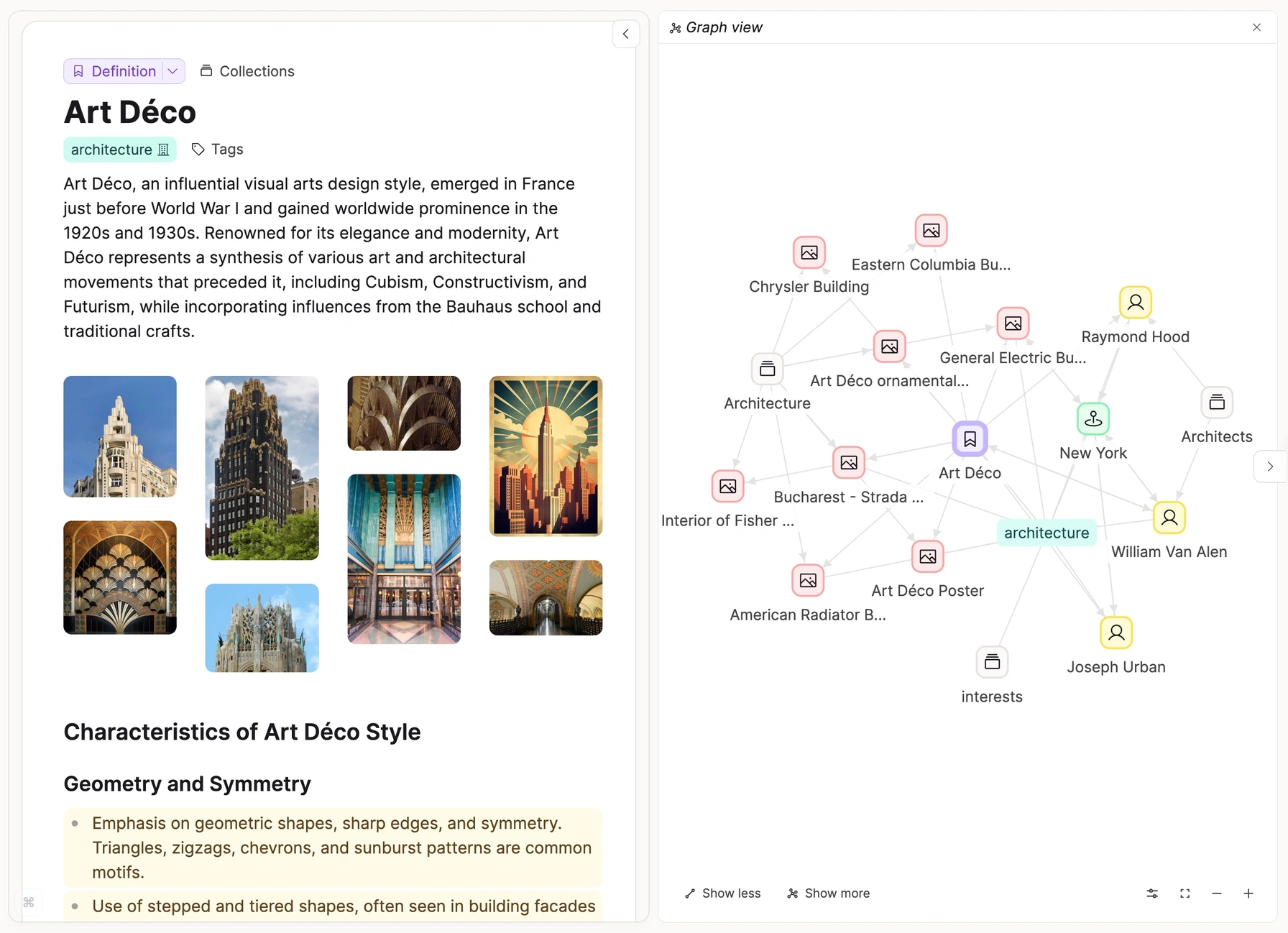 Graph view showing interconnected objects