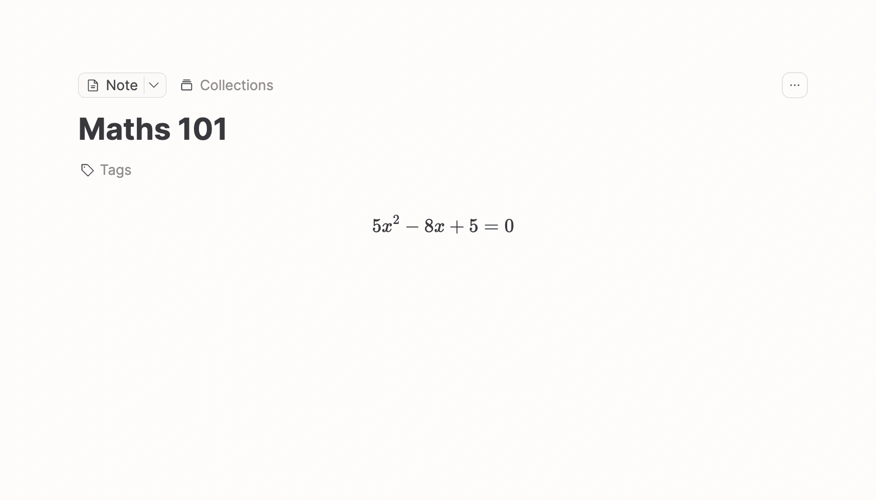 A Maths 101 note with a quadratic equation rendered in TeX