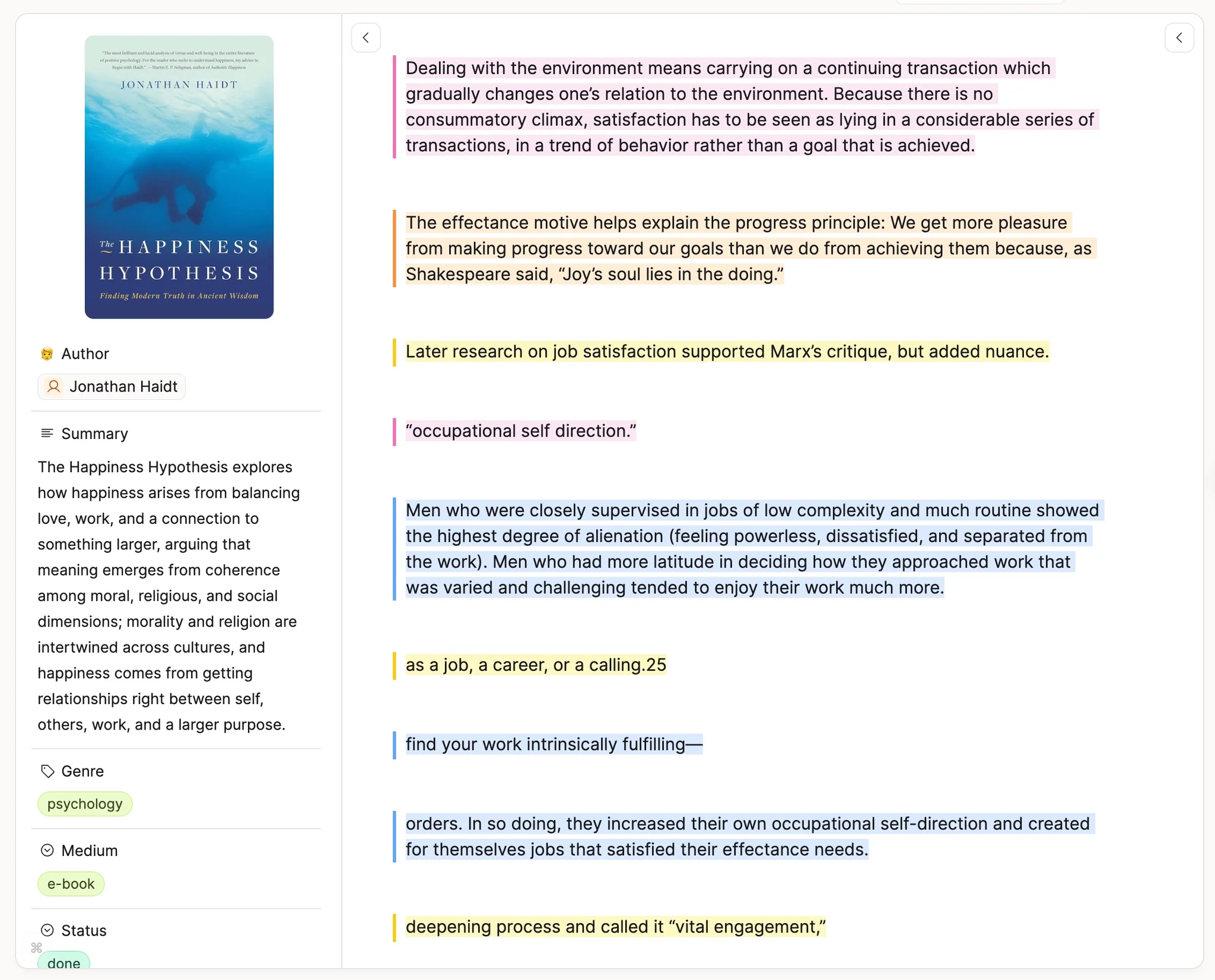 Book object with Kindle highlights organized by chapter