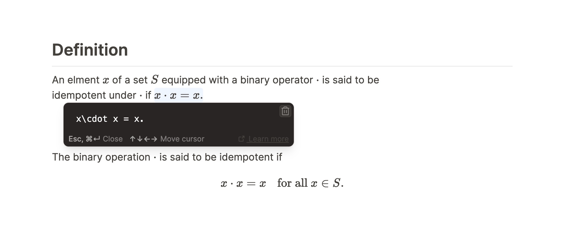 Inline math editing