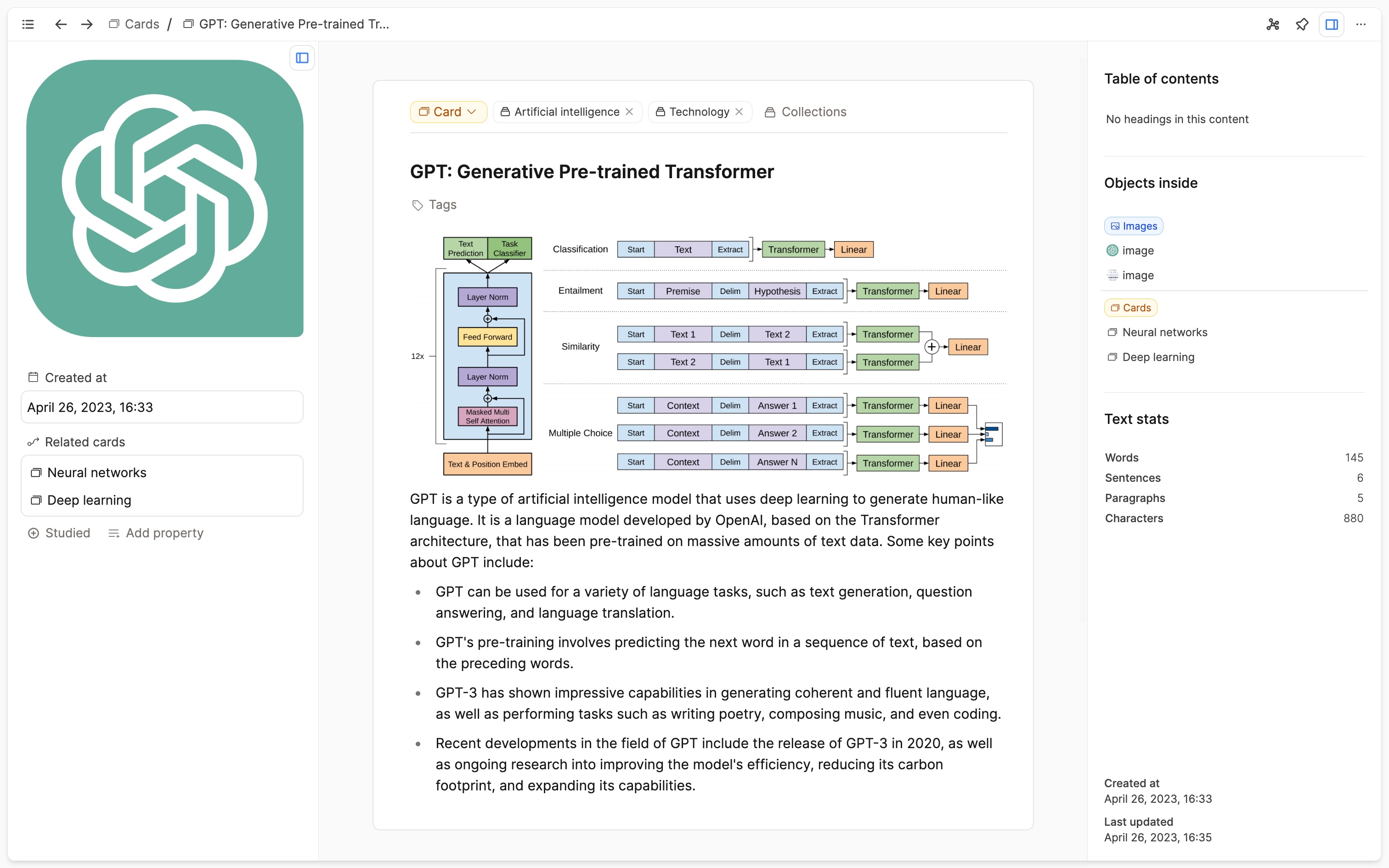 Screenshot of new index card layout