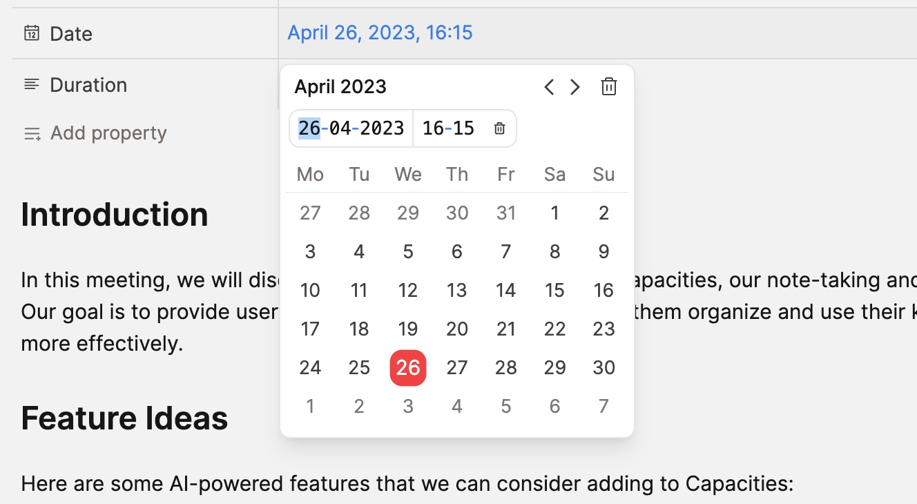 Screenshot of new date picker