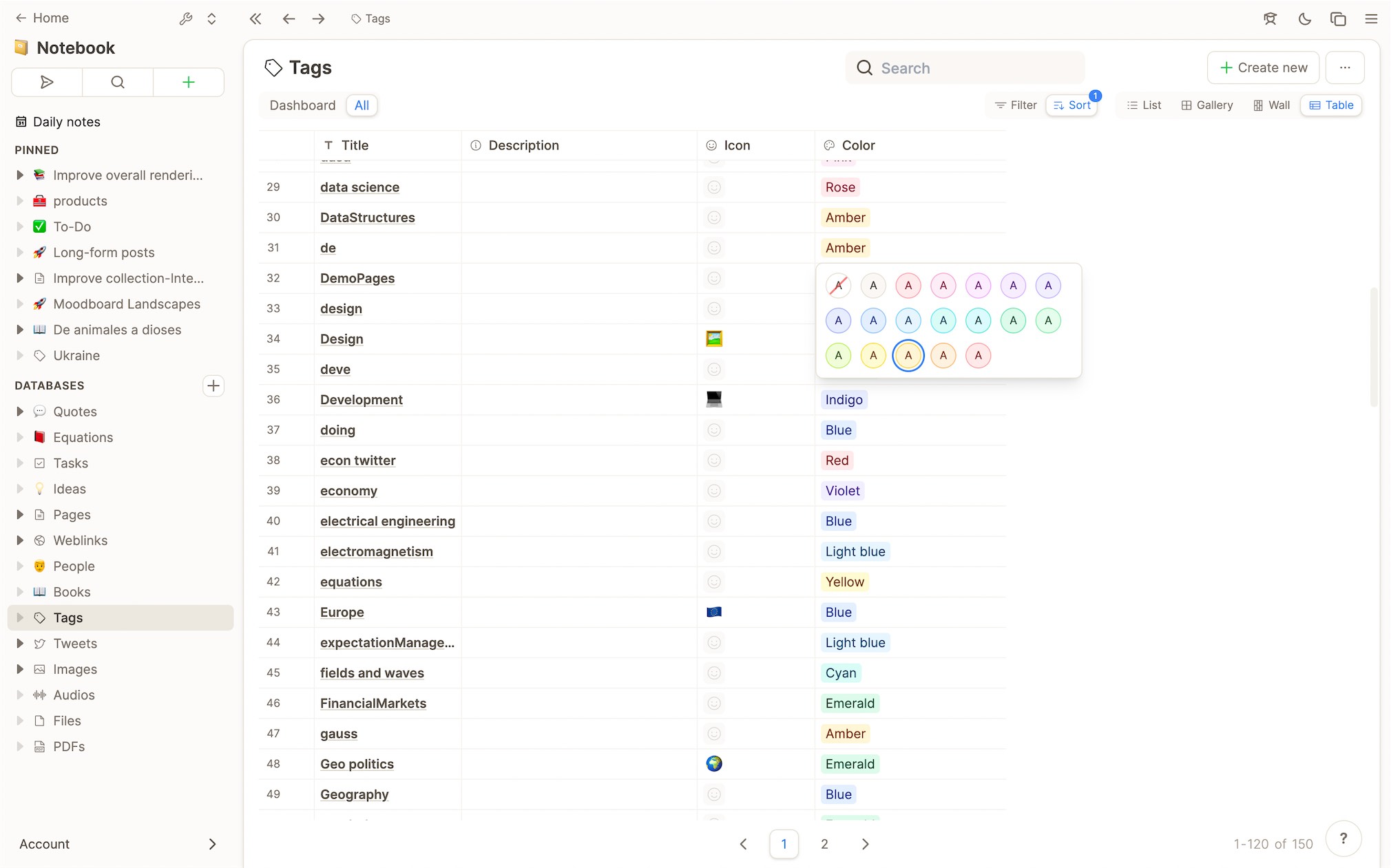 Color picker in table view